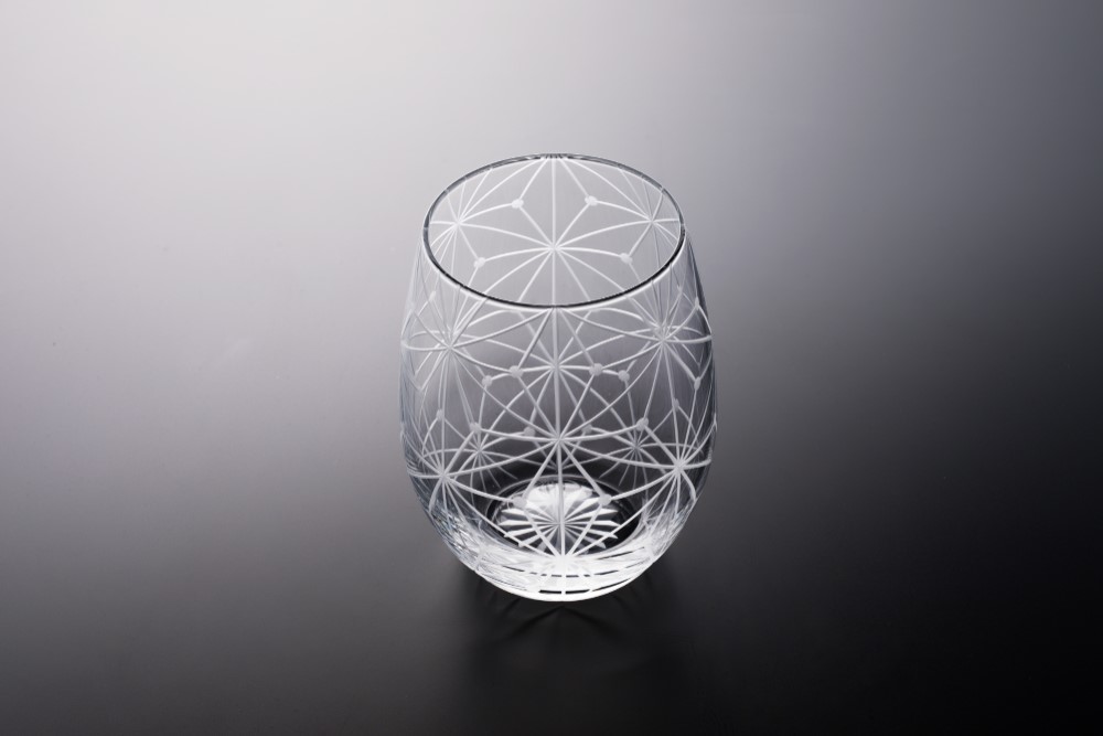 東京切子（花切子）ワイングラス　千代紙