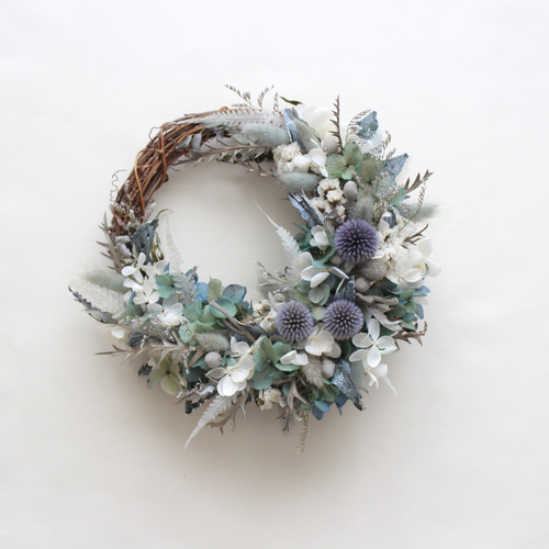 夏☀︎SALE！アンティーク紫陽花のsummerリース　ルリタマアザミ ルリタマアザミのリース 038 リース kukulkukka 通販 1484164