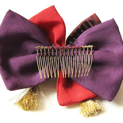 レトロアンティーク髪飾りK-15-03紫色花細工重ねリボン 4枚目の画像