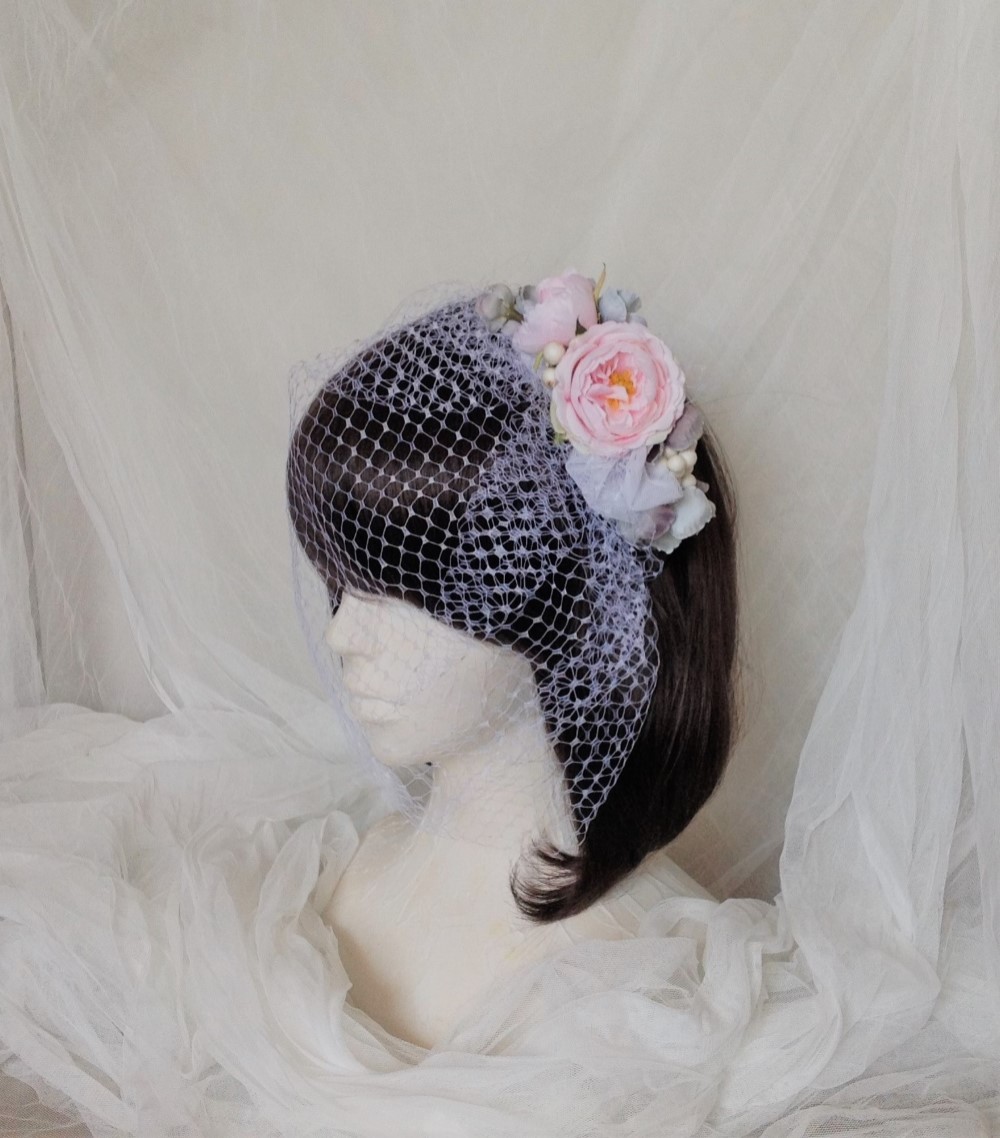 ブライダルヘッドドレス（バードケージ・ベール付）