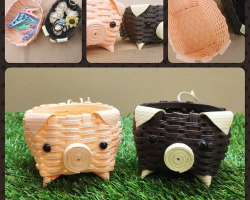 ぶたさんの小物入れ（ミニ） クラフトバンド フリーボックス