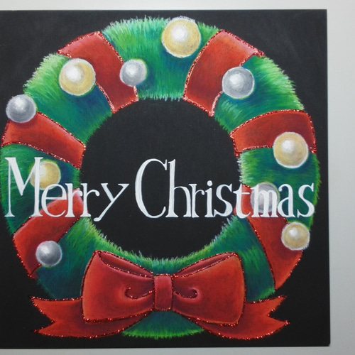 どんぐりアート♡Merry Xmasタペストリー風ライト付きリース