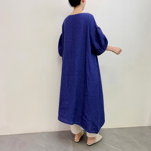 ハンドメイド　リネン　ふんわり袖のリネンワンピース ✨ふんわり袖のロングワンピース ハンドメイド作家様 - メルカリ