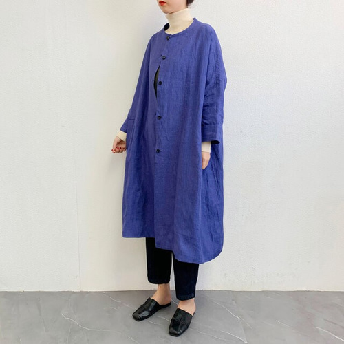 en-enリネン・ドルマン袖コート・明るめ青（裏地付き） コート en-en