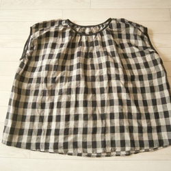 en-en・リネン・ブロック黒ベージュ・フレンチ袖ゆったりプルオーバー 5枚目の画像