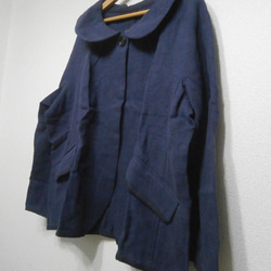 en-en 秋冬・リネンウール・ビエラ・・・丸襟ジャケット・浅めの茄子紺 2枚目の画像