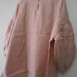 ★en-enフランスリネン・ボリュームフリル・ギャザー袖プルオーバー・ピンク 4枚目の画像