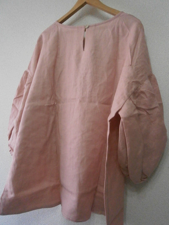 ★en-enフランスリネン・ボリュームフリル・ギャザー袖プルオーバー・ピンク 4枚目の画像