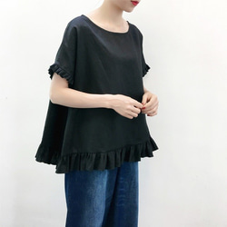 en-enリネン・身幅たっぷりプルオーバー・黒 1枚目の画像