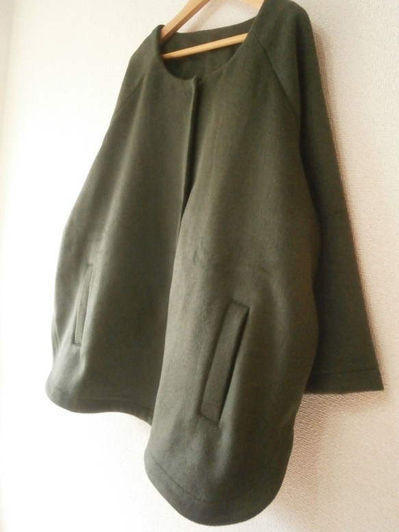 ★en-en・深緑ミニシャギーウールジャケット ・モスグリーン（裏地付き） 2枚目の画像