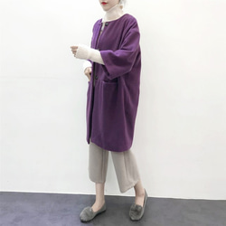 ★en-en・紫ウール混紡・コクーンコート・パープル（裏地付き） 1枚目の画像