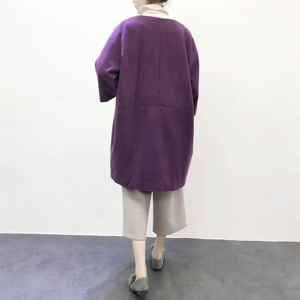 ★en-en・紫ウール混紡・コクーンコート・パープル（裏地付き） 4枚目の画像