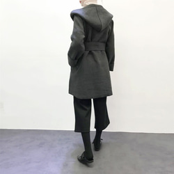 ★en-en・両面ウール混紡・１枚仕立てフードコート・濃いグレー 3枚目の画像