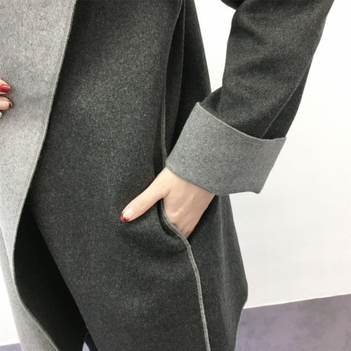 ☆en-en・両面ウール混紡・フードコート・濃いグレー×薄いグレー