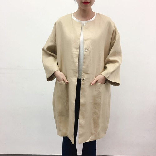 en-en・春・秋・リネン・コクーンハーフコート・ベージュ（裏地付き