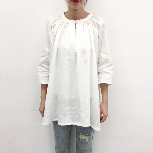 en-en・リネン・たっぷりギャザープルオーバー・オフホワイト