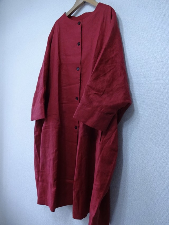 ★★en-enリネン・ドルマン袖コート・赤（裏地付き） 2枚目の画像