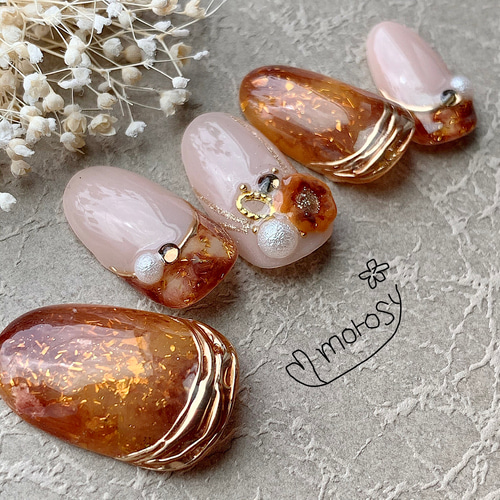 MOROSY206☆秋ネイル べっ甲 鼈甲 ミラー メタリック 秋 ネイル チップ  