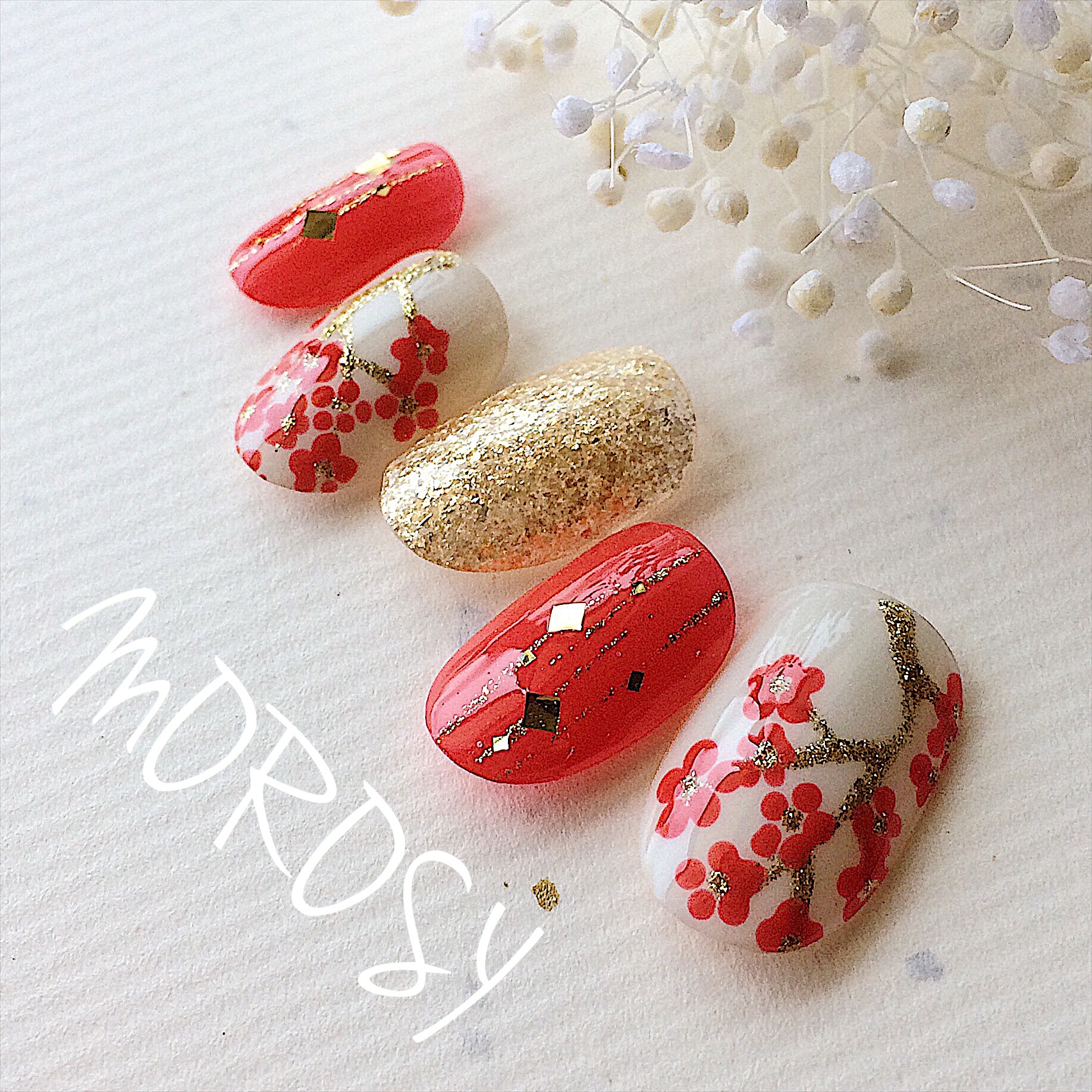 梅の花和風ネイル☆MOROSY35 ネイルチップ（つけ爪） MOROSY♡5