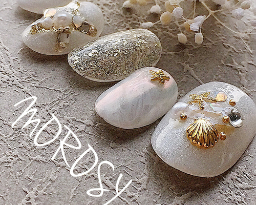 オーダーネイルチップNo.67 夏 海 キラキララメ 貝殻ヒトデパーツ 7cd1ee8f86f71035b87c3b3af46245