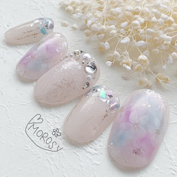 MOROSY127☆フラワー 花びら シェル ブライダル ネイルチップ ブルー  