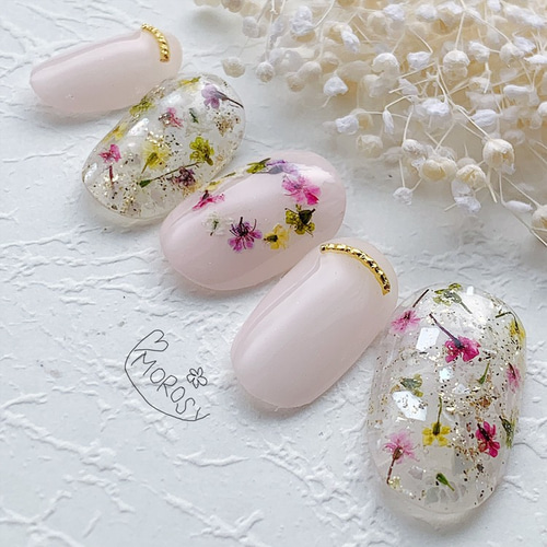 MOROSY137☆押し花 ドライフラワー 花畑 春 花冠 花 ネイルチップ