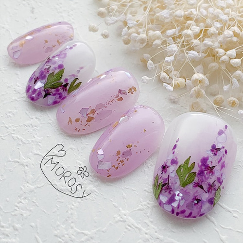 ネイルチップ 成人式 和柄 振袖 花 フラワー 紫 ネイルチップオーダー ネイルチップ 成人式 和柄 振袖 紫 花 フラワー ネイルチップ