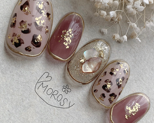 MOROSY163☆秋 ヒョウ柄 レオパード柄 アニマル シェル 秋ネイル