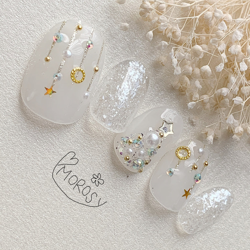 MOROSY168☆クリスマス ツリー 白 ホワイト キラキラ 冬ネイル 冬  