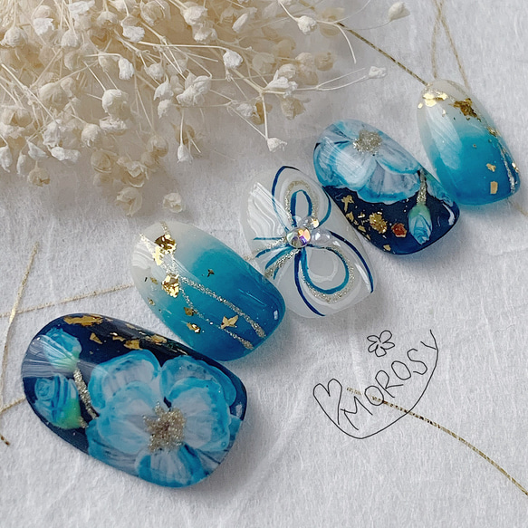 MOROSY172☆和装 和風 和柄 成人式 振袖 お正月 青 ブルー 紺 ネイビー