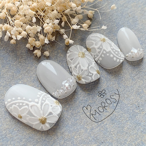 MOROSY173☆レース ブライダルネイル ウェディングネイル ホワイト 白