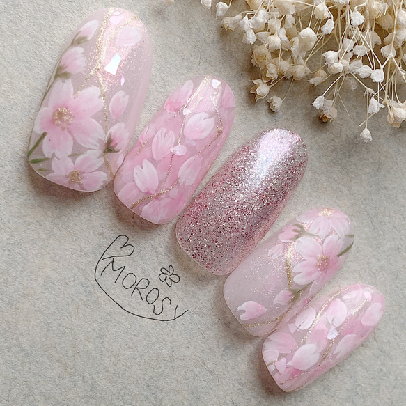 MOROSY175☆桜 春 春ネイル 和 和装 白無垢 ピンク ブライダル ブライダルネイル ウェディング ネイルチップ 1枚目の画像