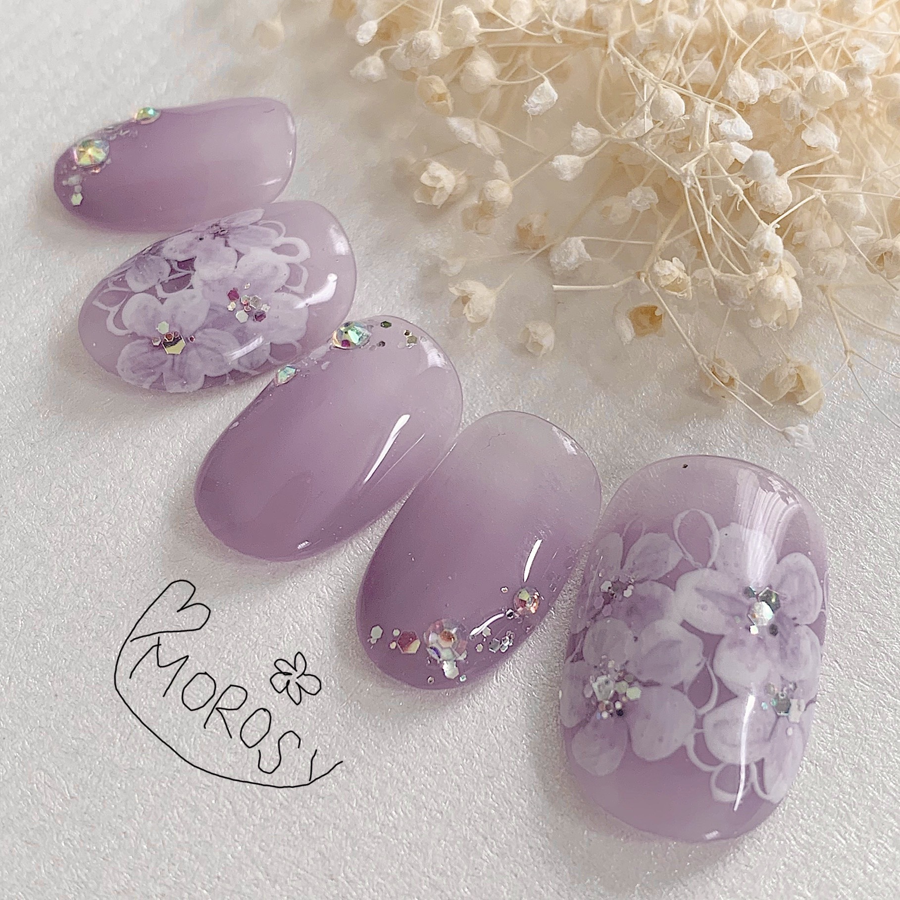 purple flower振袖 袴ネイルチップ - ネイルチップ・付け爪