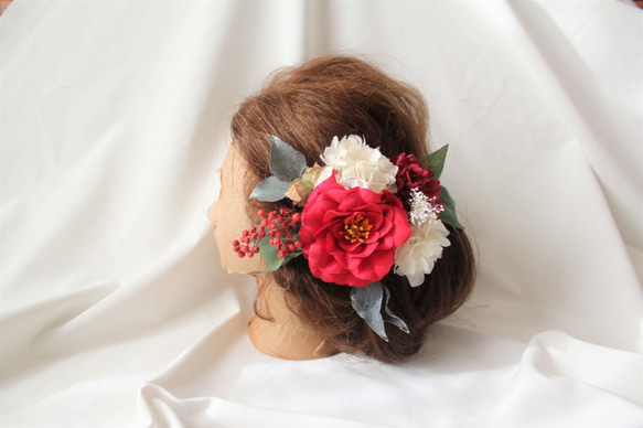 head dress  椿bプリザーブドフラワー/ヘッドドレス 1枚目の画像