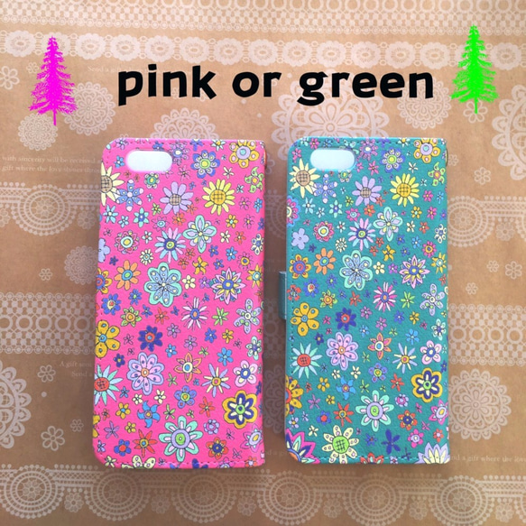 8対応★手帳型iPhoneケース　ohana pink 3枚目の画像