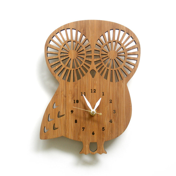 Wooden Owl clock with numbers, modern wall clock, animal clo 第1張的照片