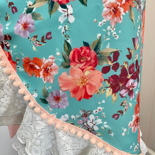 そら様専用 エプロン シージョ 赤ベビーピンクバラ柄 ターコイズ