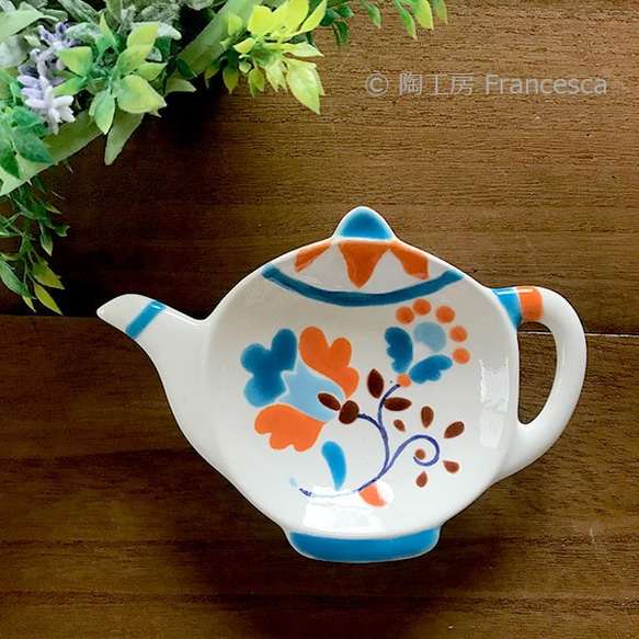 西班牙瓷磚茶包托盤：復古花A 第1張的照片