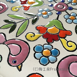 スペインタイルアート：花と鳥の飾り皿B 3枚目の画像