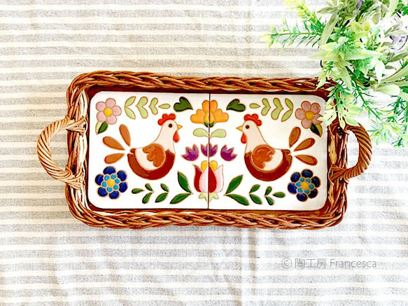 西班牙瓷磚籃托盤“雞” 第1張的照片