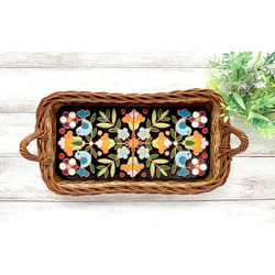 Beautiful Tile in Rattan Basket Tray :Bird & Flowers (Black) 第1張的照片