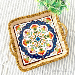 西班牙瓷磚方形籃托盤“桌巾花藍色” 第1張的照片