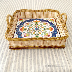 西班牙瓷磚方形籃托盤“桌巾花藍色” 第2張的照片