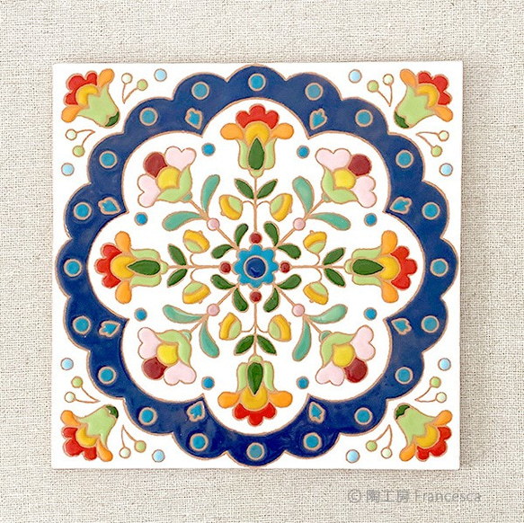 西班牙瓷磚方形籃托盤“桌巾花藍色” 第7張的照片