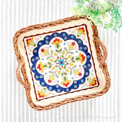 西班牙瓷磚方形籃托盤“桌巾花藍色” 第4張的照片