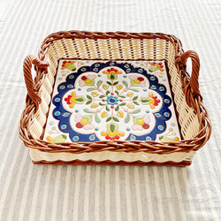 西班牙瓷磚方形籃托盤“桌巾花藍色” 第5張的照片