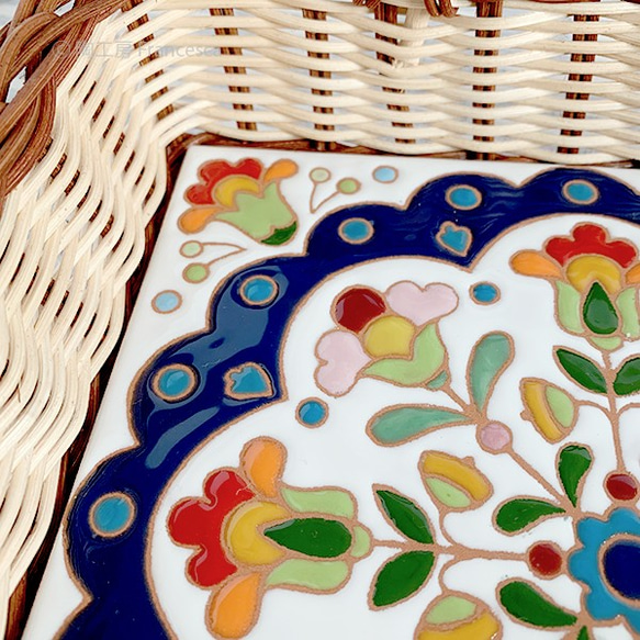 西班牙瓷磚方形籃托盤“桌巾花藍色” 第6張的照片
