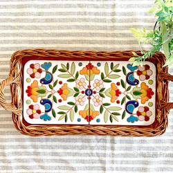 西班牙瓷磚籃托盤“花鳥（白色）” 第1張的照片