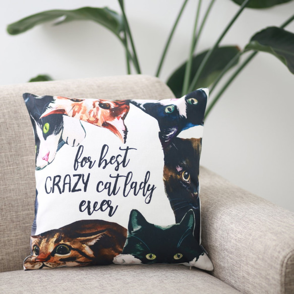 キャット クッションカバー CRAZY CAT jubileecushionYL017 1枚目の画像