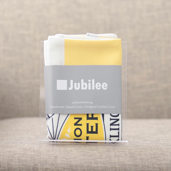 Jubilee リネンクッションカバー ドリンクラベルデザイン レモン jubileecushionse2208a 4枚目の画像